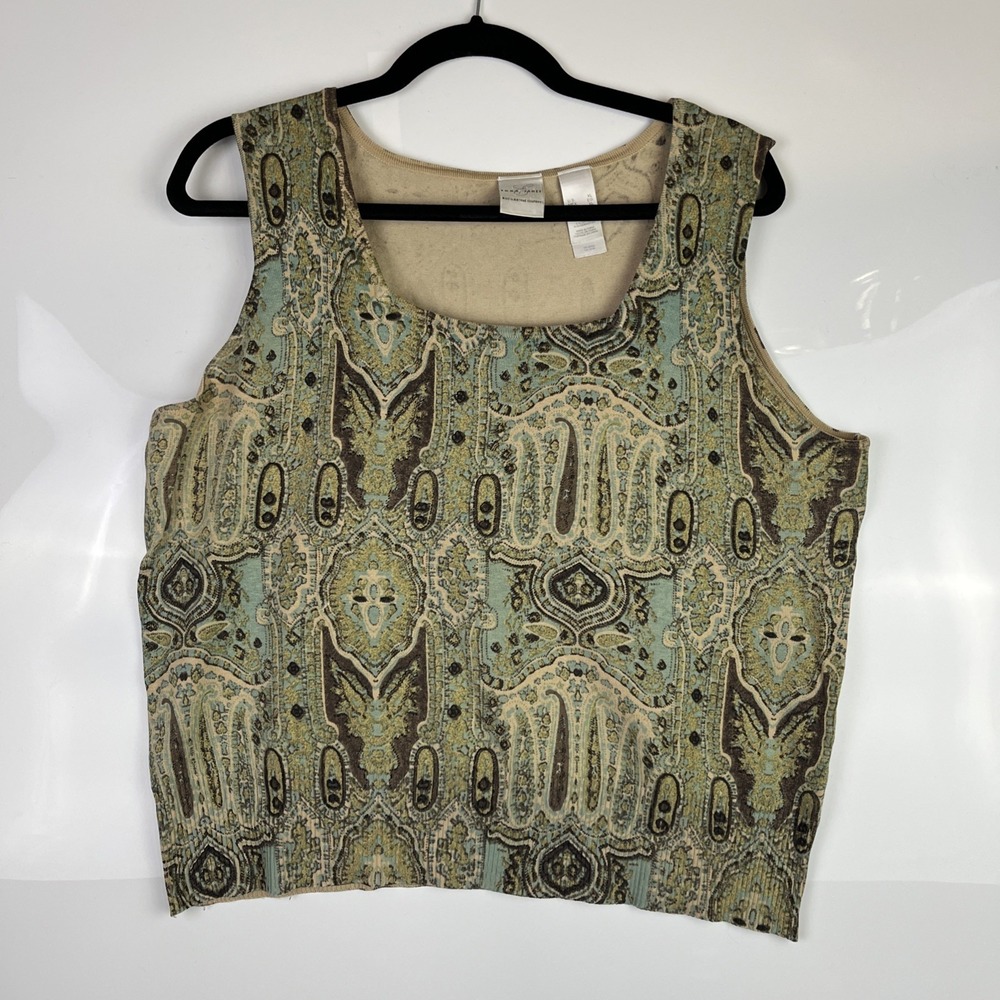 EMMA JAMES WOMAN LIZ CLAIBORNE WOMENS XL KNIT TANK TOP SHIRT GREEN BROWN BLUE‎